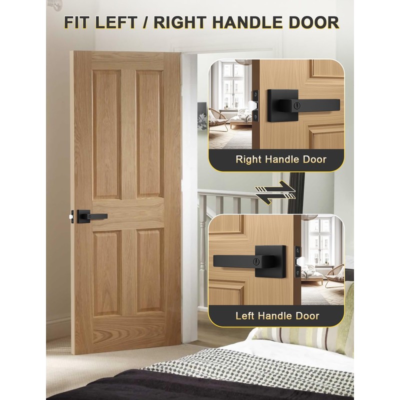 Tinewa 1 Pack Matte Black Door Handle Interior Privacy Door