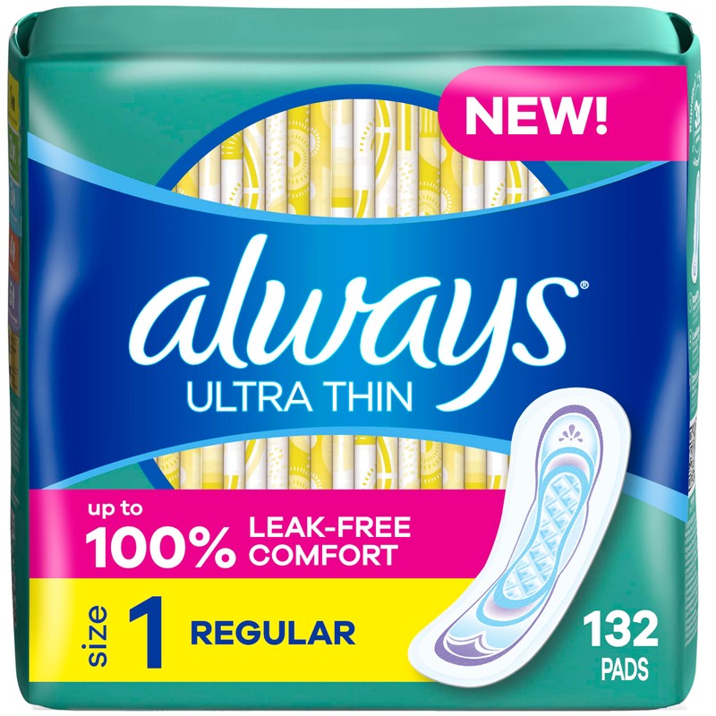 Always Ultra Thin Pads without Wings, Size 1, Regular, 132