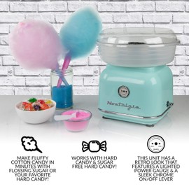 Nostalgia Classic Countertop Cotton Candy Machine, Retro Vintage Candy Maker Includes 2 Reusable Cones & Scoop, Aqua