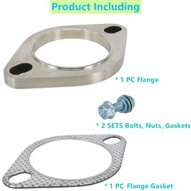 SHINTONES 2.75 Inch 2 Bolt Exhaust Flange and Gasket,Stainless Steel Exhaust Flange Connection Set with Flange Bolts and Nuts(70mm)