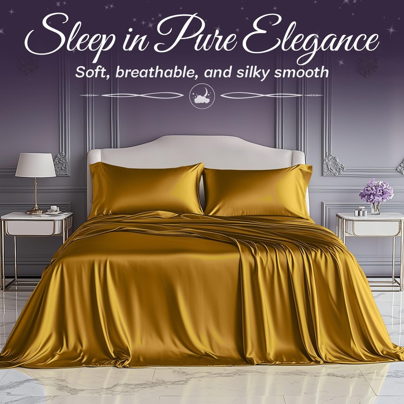 SLEEP SANCTUARY Satin Sheets Full Size – 4 Piece Luxury