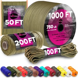 TECEUM Paracord Type IV 750 lb Coyote Brown – 200 ft – 4mm – Nylon Strong Tactical MIL–SPEC Parachute Cord – Survival Rope Emergency para Cord 11 Strands Core EDC Camping Hiking Military Gear 012a