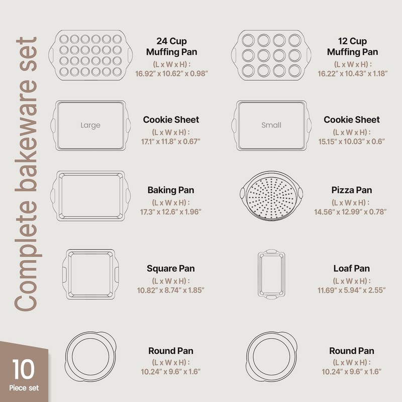 Baking Set – 10 Piece Kitchen Oven Bakeware Set –