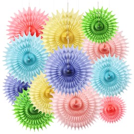 BestoFun 12PCS Paper Fans Pastel Rainbow Colorful Party Decorations Tissue Paper Flowers Decorations for Girl Groovy Birthday Baby Shower Wedding Bachelorette Room Wall Hanging Décor