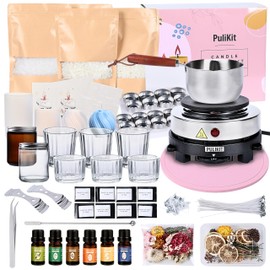 PuliKit 85-Piece Candle Making Kit for Adults – DIY Soy Wax Candle Kit with Essential Oils, Dried Flowers & Tools, Complete Starter Gift Set