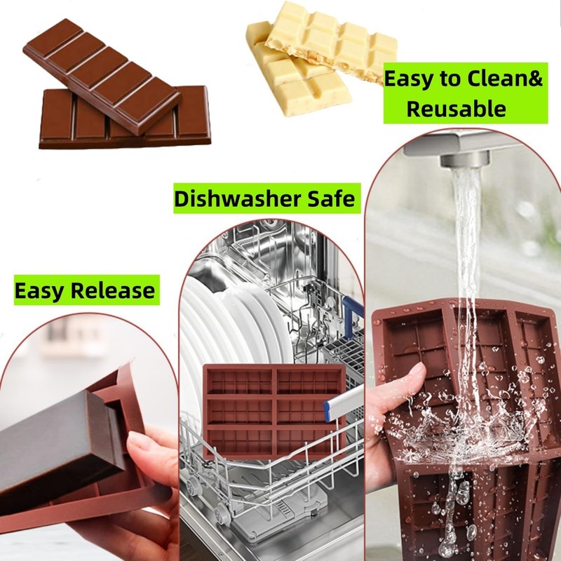 Dwwffer Chocolate Bar Molds Deep,2 Pack Non-Stick Chocolate Candy Molds,Silicone
