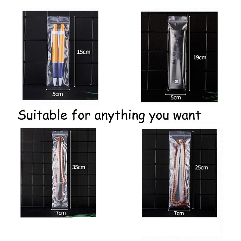 100 Count Clear Resealable Tall Thin Zip Bags, Long Thin