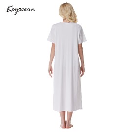 Keyocean Nightgowns for Women, Soft Cotton Pretty Comfortable Lightweight Ladies Short Sleeves Sleeping-Gown, Cream, Medium (M)