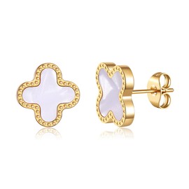 AIPPK 18K Gold Plated Clover Earrings for Women White Van Cleef Stud Earrings Four Leaf Lucky Dangle Earrings Jewelry Gifts for Women