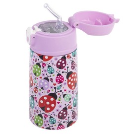 Oasis Stainless Steel Double Wall Insulated Kid's Drink Bottle W/Sipper Straw 400Ml - Lovely Ladybugs