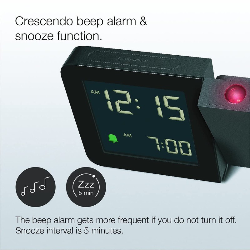 Braun Digital Projection Alarm Clock with 4 Backlight options, Negative