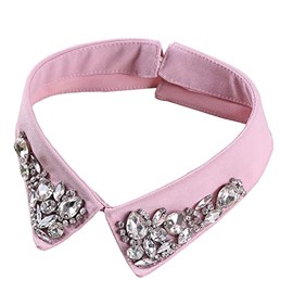 Detachable Dickey Collar Half Shirt Blouse False Collar Shiny Rhinestone Fake Collar Choker Peter Pan Necklace Faux Collar (Type 3, Pink)