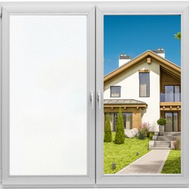Coavas Window Privacy Film Frosted Window Glass Film Non-Adhesive Removable Bathroom Window Coverings Day and Night Privacy Heat UV Blocking Window Film for Home Office. White 23.6x118.1