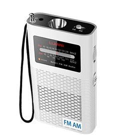 Pocket AM FM Radio Portable Transistor with Emergency Flashlight,Battery Operated Replaceable Battery(Included),Ultra-Long Antenna Best Reception(White+AM/FM)