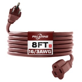 PALARINE 8ft Brown Outdoor Extension Cord Waterproof, UL Listed, 16/3 SJTW Heavy Duty 3 Prong, 16 Gauge 13A Power Cord Ideal for Indoor Outdoor Lights, Appliances, and Lawn