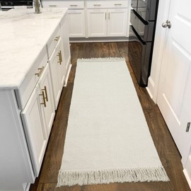 Collive Hallway Runner Rug, 2' x 6' Hand-Woven Reversible Washable Entryway Rug, White/Beige Cotton Modern Farmhouse Laundry Room Rug Long Carpet for Bathroom Sink Foyer Bedroom