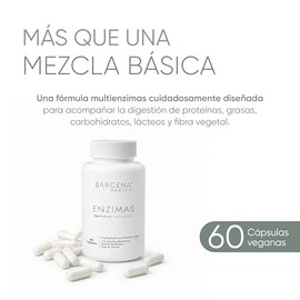 Enzimas Digestivas Bārcena Health | Fórmula Multienzimas con Hinojo y Menta | 60 Cápsulas Vegetales | Sin Azúcar | Vegano | Suplemento Alimenticio