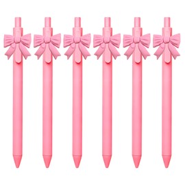 Rndqw 6 PCS Pink Pens Black Ink with Bow Design, Smooth Gel Pens for Writing, Cute Pens as Pink Stationery, Ideal for Note Taking, Homework, Signing, School Supplies for Students, Office Workers