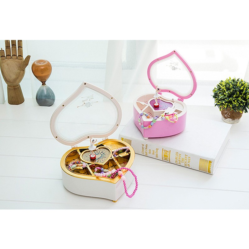 Heart Shape Dancing Ballerina Music Box Jewelry Box Carousel Swivel