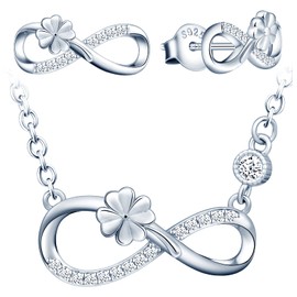 INFINIONLY Jewellery Sets, Women's Girls Necklace Pendant Bracelet Earring, 925 Silver Necklace Bracelet Earring, Lucky Clover Infinity Symbol Jewellery Sets, Inlaid Zircon, Silver, Sterling Silver