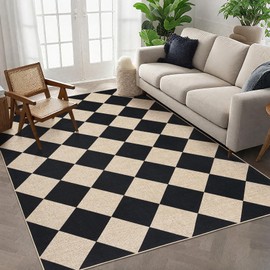 GarveeHome Checkered Easy Jute 3x5 Entryway Rug Machine Washable