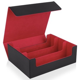 TOPTAN Card Deck Case Organizer for Trading Cards, 1800+ PU Leather Card Deck Storage Box with Magnetic Closure for MTG TCG Yugioh Sport Cards, Black and Red