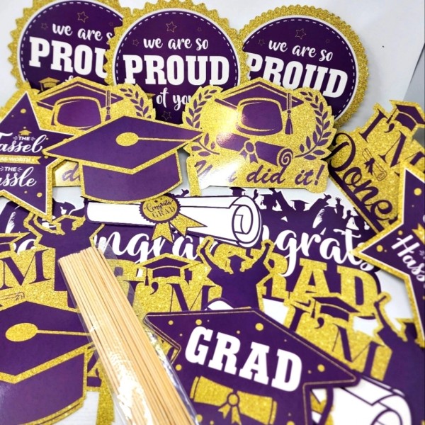 Graduation Party 32 Pc. Purple & Gold Party Decorations with