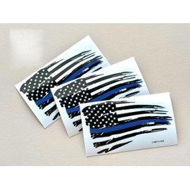 5 x 3 inch American Flag with Thin Blue Line Patriotic Self Adhesive Colorful Sticker Car Window Or Body Decal Size Variations (Set of 3)