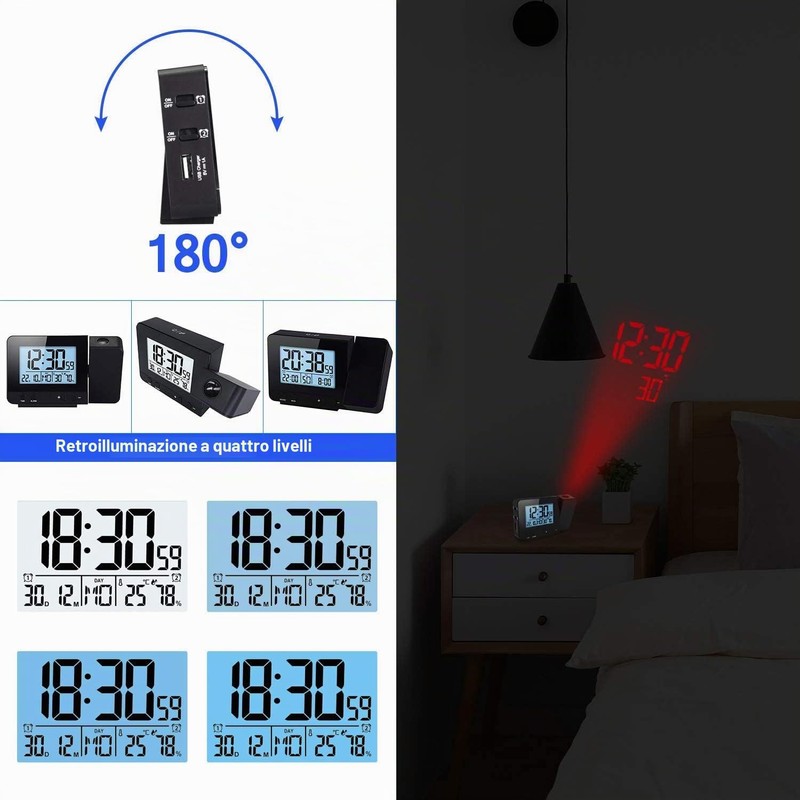 Houkiper Sveglia con Proiettore, Sveglia Digitale Da Comodino a Pile