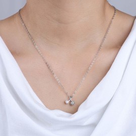 Atentuyi Boho Silver Cz Pendant Necklace Choker Dainty Pearl Necklace Fine Crystal Cherry Necklace Mini Cubic Zirconia Necklace Thin Chain Simple Necklace for Women Wedding Bridesmaid Jewelry