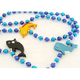 Wood Dolphins & Whales Luaua Mardi Gras Bead Necklace Spring Break Cajun Carnival Festival New Orleans