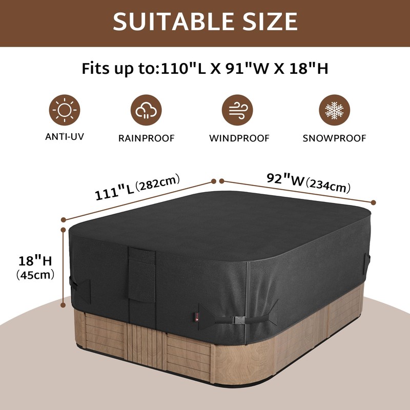 iBirdie Outdoor Waterproof Rectangular Hot Tub Cover 111 x 92