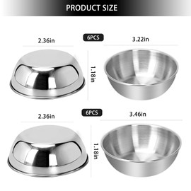 Ipercox 12Pcs Stainless Steel Sauce Dishes, Silver Sauce Dip Bowls, 2 Sizes of Round Metal Bowl Condiment Dishes (3.22inch, 3.46inch)