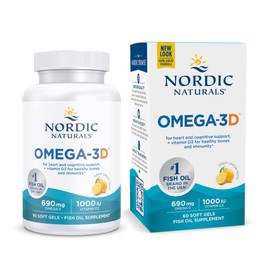 Nordic Naturals Omega-3D, Lemon Flavor - 60 Soft Gels - 690 mg Omega-3 + 1000 IU Vitamin D3 - Fish Oil - EPA & DHA - Immune Support, Brain & Heart Health, Healthy Bones - Non-GMO - 30