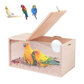 FORZENA Natural Wood Nesting Box for Parakeet Birds Transparent Design Breeding Box with Perch Wood Bird Cage House for Cockatiel Lovebirds Budgie Finch Parrotlets Canary (Large)