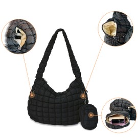 VVingSong Quilted Puffer Tote Bag for Women, Puffer Work Bags with Zipper for Travel Daily School, Large Quilted Puffy Lightweight Carryall Crossbody Shoulder Tote Bag for Women