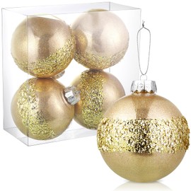Shappy 4 Pcs 6 Inch Christmas Balls Christmas Decorations Tree Balls Plastic Decorative Hanging Ornaments Christmas Tree Decoration for Xmas Tree Garland Wedding Party Holiday (Gold)