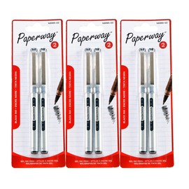 Paperway 6 Gel Ink Rollerball Pens, Black Gel Medium Ballpoint Pens with Comfort Grip and Smooth Flowing Ink (6 Count, 0.5mm, Black)