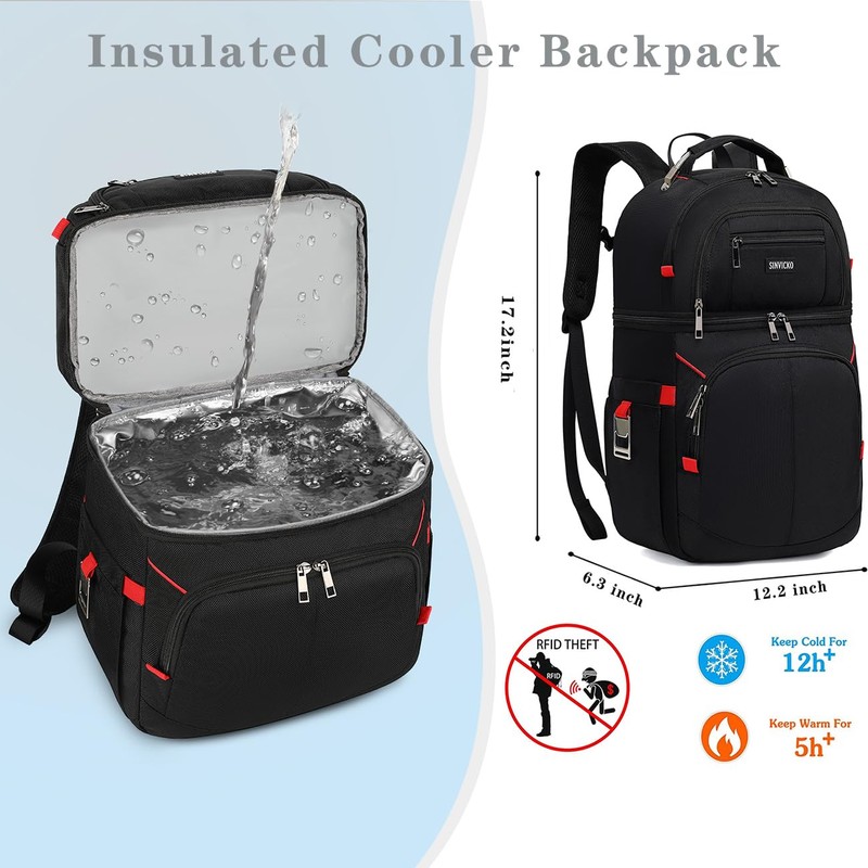 Insulated Cooler Backpack,Double Deck Leak Proof Cooler Bag,Insulated Backpack Cooler