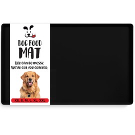 DogBuddy Dog Food Mat – Waterproof Dog Bowl Mat for Food and Water, Silicone Pet Feeding Mats for Floors, Non-Slip Placemat with High Edges for Dogs Bowls, Puppy Essentials (M: 21” x 14”, Black)