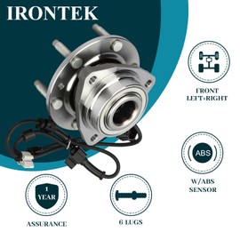IRONTEK 513188x2 Front Wheel Bearing Hub Assembly fit 02-09 for Chevy Trailblazer (EXT), 03-08 for Isuzu Ascender, 04-07 for Buick Rainier, 03-06 for Chevy SSR, 02-09 for GMC Envoy, 6 Lugs RWD W/ABS