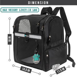 PetAmi Dog Backpack Carrier for Small Large Cat, Pet, Puppies, Ventilated Pet Hiking Backpack Travel Bag, Airline Approved Cat Backpack Carrier, Safety Back Support, Camping Biking, Max 18 lbs, Black