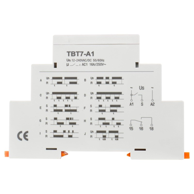 Baomain Multi-Function Time Relay, 16A SPDT 10-Functions, DIN Rail Mounting