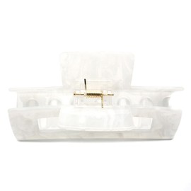 Large Hair Clip, White Hair Clip, Square Buns Clip, White, Adult Hair Accessories, Cute, Stylish, Korean, Women's, 3.9 x 2.2 inches (10 x 5.5 cm), Gem White)