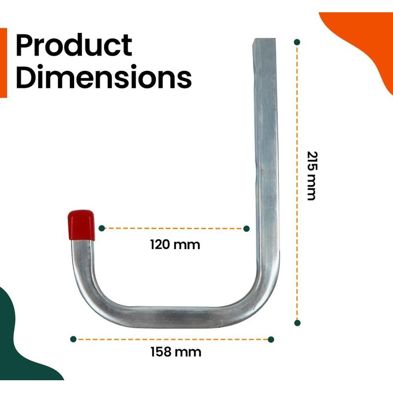 2 x 150mm Large Storage Wall Hooks 85kg Galvanised Steel,