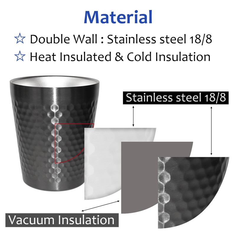TIICOO Stainless Steel Cups 2 Packs 300 ml, Stackable Double