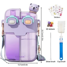 780mL Girls Water Bottle,Cute Water Bottle with Straw,Strap,Portable Plastic Teenager Kawaii Water Bottle,Aesthetic Double Drinking Kawaii Stuff Cute Bottle for School,Travel,Sports,Outdoor,Working