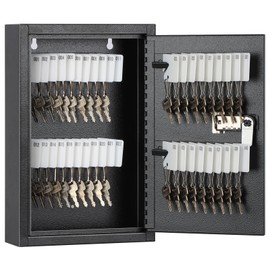 KYODOLED Locking Key Cabinet, 40 Key Storage Lock Box with Code, Key Box Wall Mount with Combination Lock, Key Hooks & Tags Labels for Home, Office, Business, 2.5" D x 8" W x 12" H (Black,40 Key)
