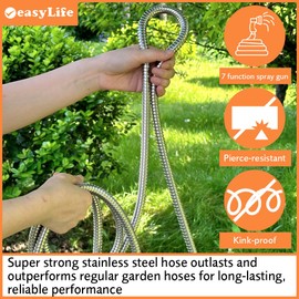 Easylife Stainless Steel Hose, 75ft Garden Hose, Heavy-Duty Hose, Kink-Free Hose, Flexible Garden Hose, Durable Steel Hose, Rust-Resistant Hose for Outdoor Use - Fully Guaranteed
