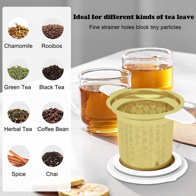 Tea strainer with lid/drip tray, extra fine mesh 304 stainless